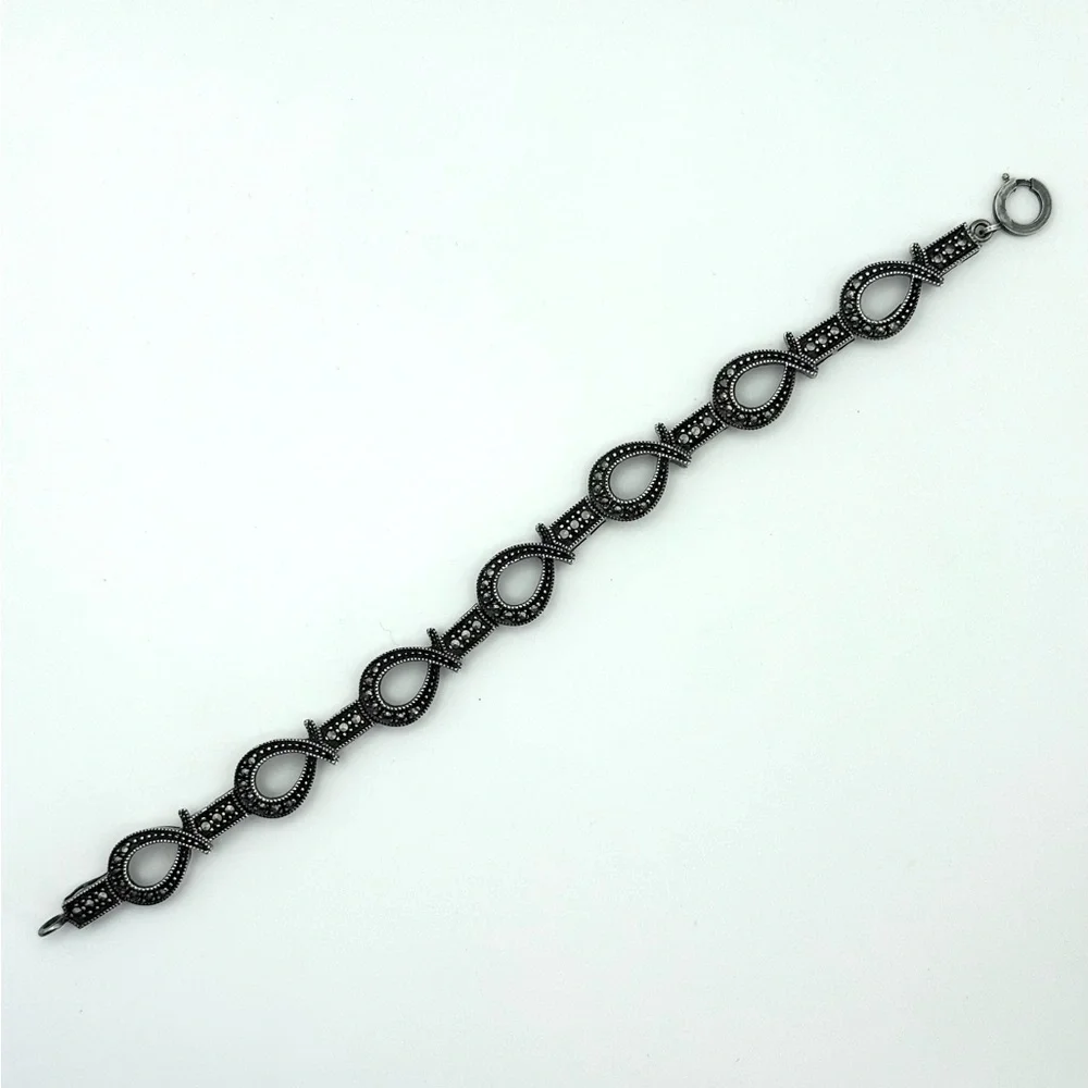 Judith Jack Sterling Silver Marcasite Ribbon Bow Link Bracelet
